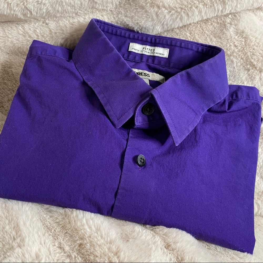 Express fitted 1MX dress shirt in a deep purple